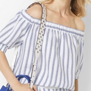 MICHAEL Michael Kors
Striped Linen Off-The-Shoulder Top